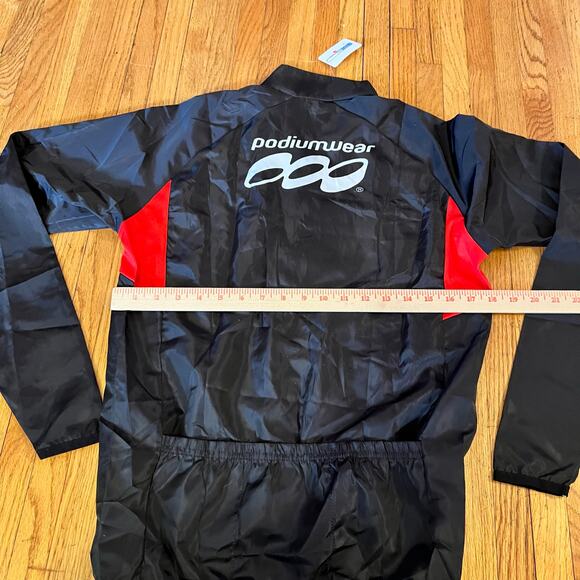 Podium Wear Jacket Mens Small Cycling Full Zip Windbreaker Pocket Jersey Black - Picture 6 of 8